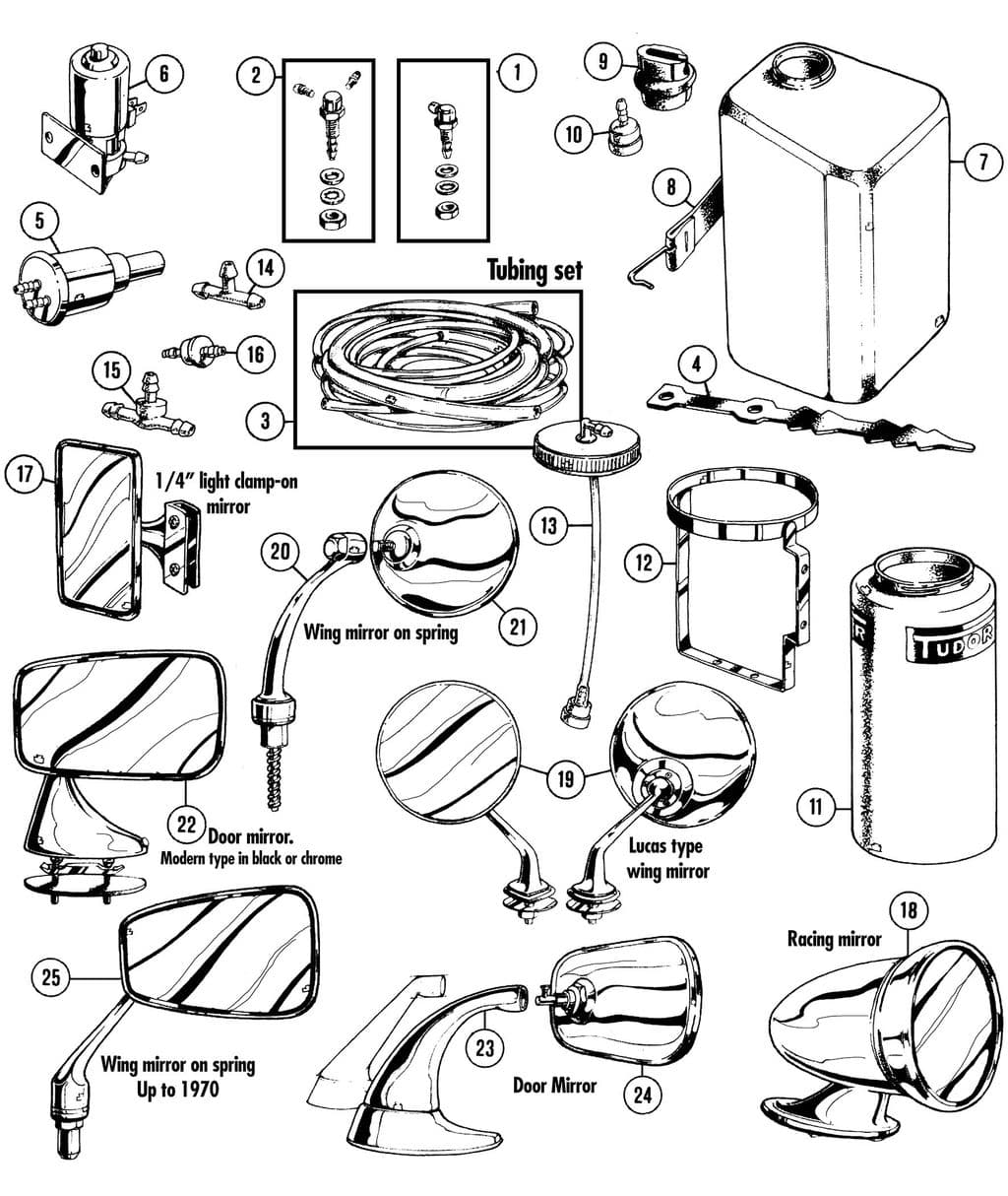 MGC 1967-1969 - Water containers | Webshop Anglo Parts - Windscreen wash & mirrors - 1