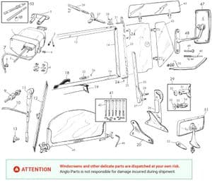 Guarnzioni Carrozzeria - MGTC 1945-1949 - MG ricambi - Windscreen, wiper & mirrors