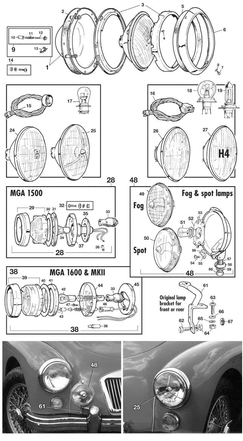 MGA 1955-1962 - Fog light assemblies | Webshop Anglo Parts - Head & side lights - 1