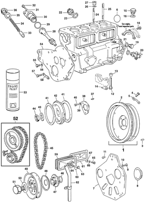 Moottorin ulommat osat - MG Midget 1958-1964 - MG varaosat - Flywheel , Timing