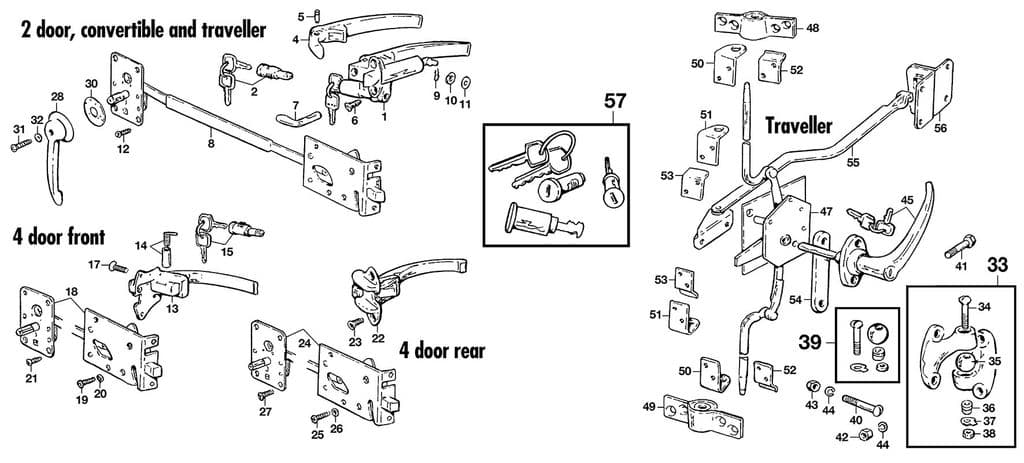 Morris Minor 1956-1971 - Cerraduras de puerta de coche - 1
