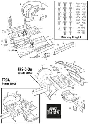Korin sisäpaneelit & pellit - Triumph TR2-3-3A-4-4A 1953-1967 - Triumph varaosat - TR2-3A body rear & floor