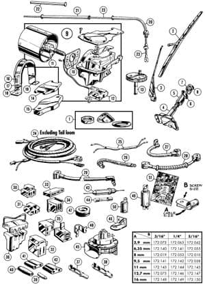 escobillas, motores y sistema de limpiaparabrisas - MGC 1967-1969 - MG piezas de repuesto - Wiper motor & wiring