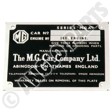 CHASSIS PLATE / MGA - MGA 1955-1962 | Webshop Anglo Parts
