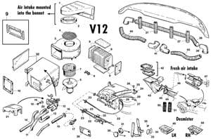 Riscaldamento e Ventilazione 12 cil - Jaguar E-type 3.8 - 4.2 - 5.3 V12 1961-1974 - Jaguar-Daimler ricambi - Heater system V12