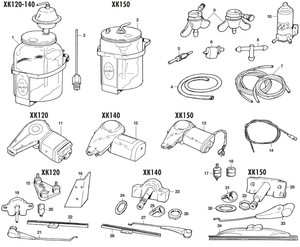 Torkare, motor och spolsystem - Jaguar XK120-140-150 1949-1961 - Jaguar-Daimler reservdelar - Windscreen washer & wipers