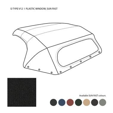 HOOD COMPLETE, PLASTIC WINDOW, SUN FAST, BLUE / E TYPE-V12, 1972-1974 - Jaguar E-type 3.8 - 4.2 - 5.3 V12 1961-1974