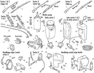 Wipers, motors & wash system - Jaguar XJ6-12 / Daimler Sovereign, D6 1968-'92 - Jaguar-Daimler spare parts - Wipers