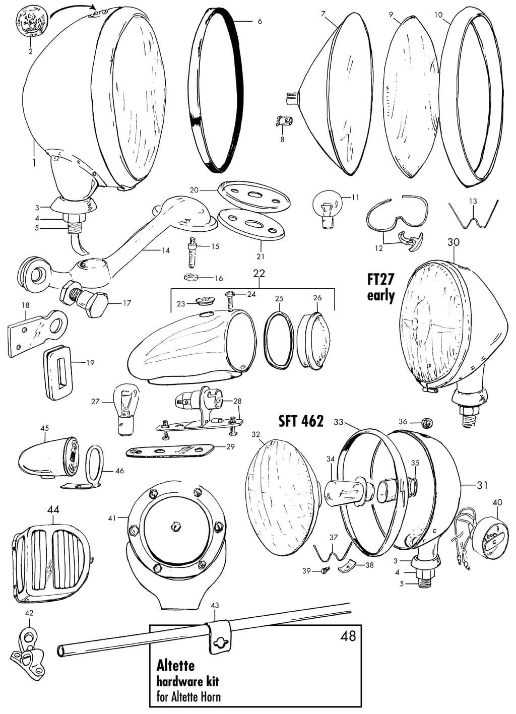 MGTC 1945-1949 - Zespoły reflektorów | Webshop Anglo Parts - 1