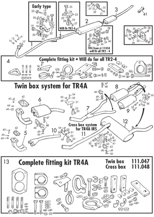 sistema de escape y soporte - Triumph TR2-3-3A-4-4A 1953-1967 - Triumph piezas de repuesto - TR2-4A exhaust systems