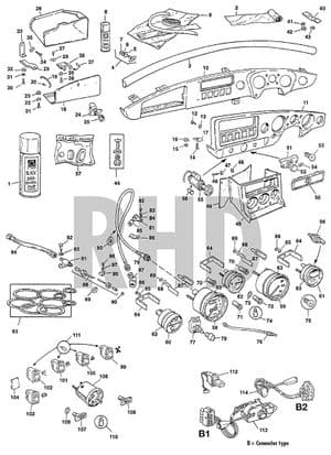 Instrumentdräda och komponenter - MGB 1962-1980 - MG reservdelar - Dash LHD Eur 06/76 on