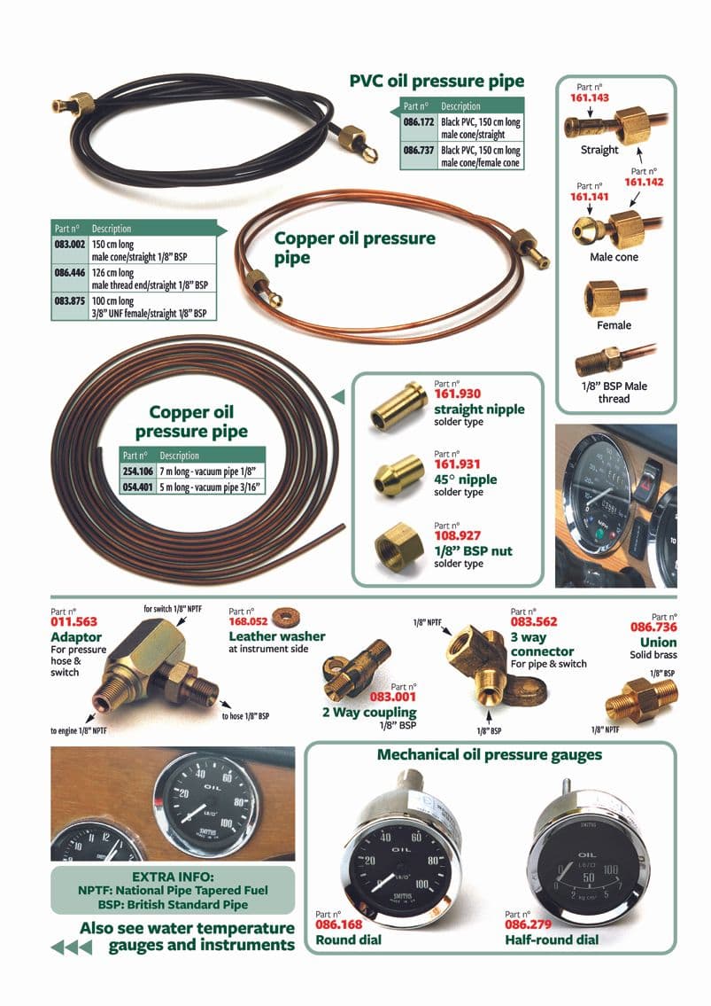 British Parts, Tools & Accessories - Oil pressure gauges - Oil pressure gauges & pipes - 1