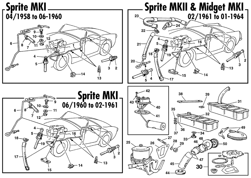 MG Midget 1958-1964 - Throttle cables & linkages - 1