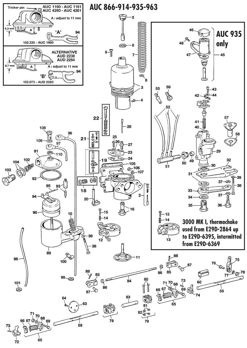 Austin Healey 100-4/6 & 3000 1953-1968 - Carburators & onderdelen - 1