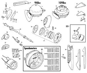 Dashboard en componenten - Morris Minor 1956-1971 - Morris Minor reserveonderdelen - Instruments, horns