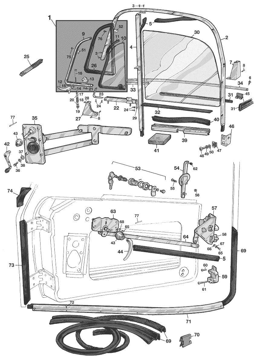 MGA 1955-1962 - Ruitbediening, motoren, hendels en onderdelen - 1
