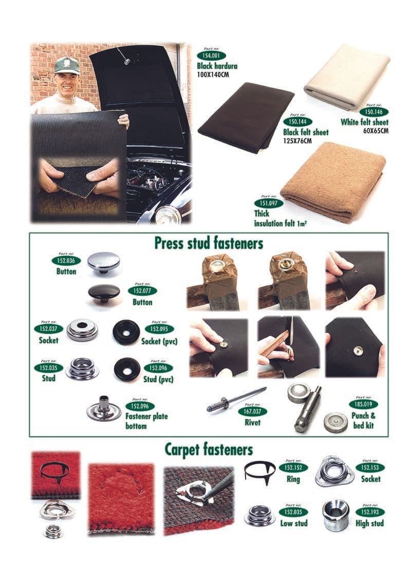 Felts, studs & fasteners - Carpets & insulation - Interior - MG Midget 1964-80 - Felts, studs & fasteners - 1
