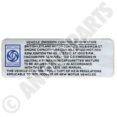 US,VEHICLE EMMISION - MGB 1962-1980 | Webshop Anglo Parts
