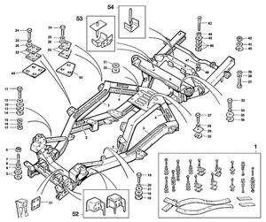 chasis y tornillería - Triumph TR5-250-6 1967-'76 - Triumph piezas de repuesto - Body mountings