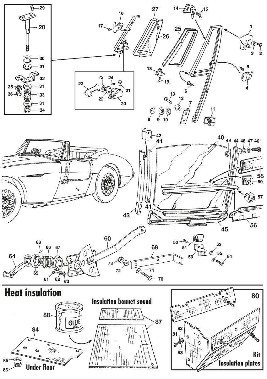 Austin Healey 100-4/6 & 3000 1953-1968 - Auton ovet ja ovien osat (ulkopuoli) - 1