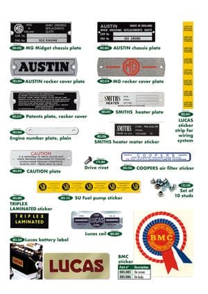Stickers & badges - MG Midget 1958-1964 - MG reserveonderdelen - Plates & stickers