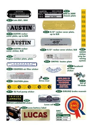 Decals & badges - Austin Healey 100-4/6 & 3000 1953-1968 - Austin-Healey 予備部品 - Plates and stickers
