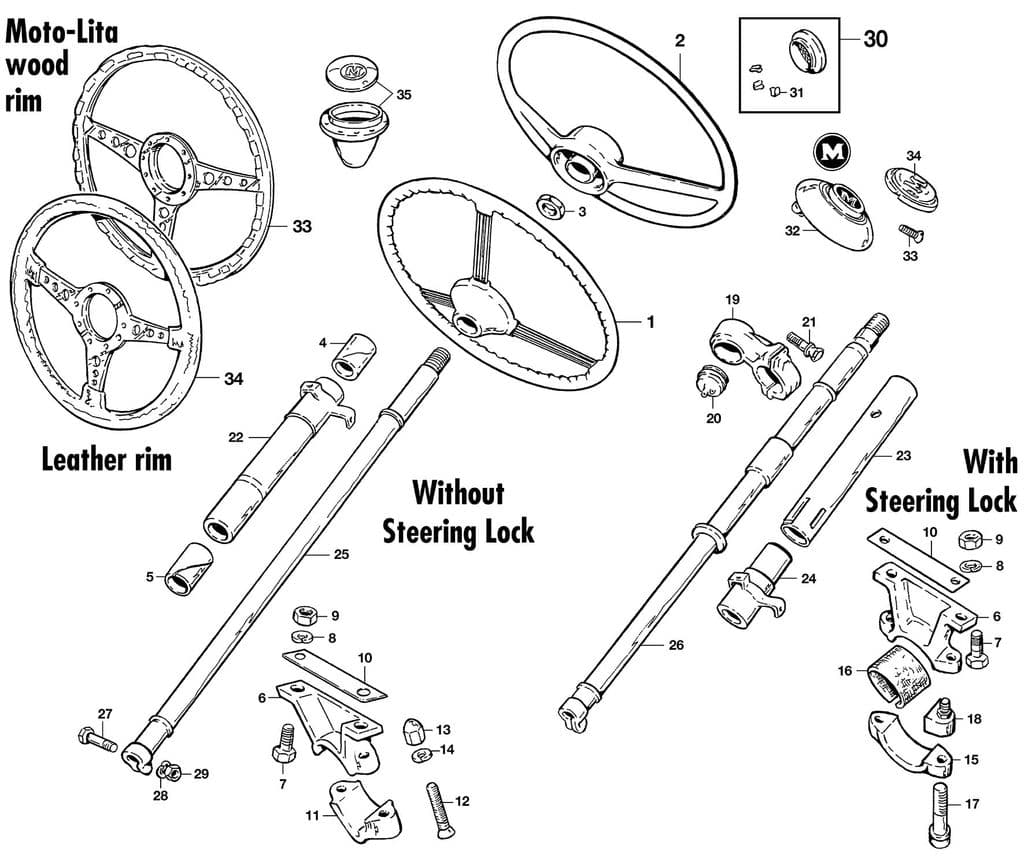 Morris Minor 1956-1971 - Steering columns - Steering wheels & column - 1