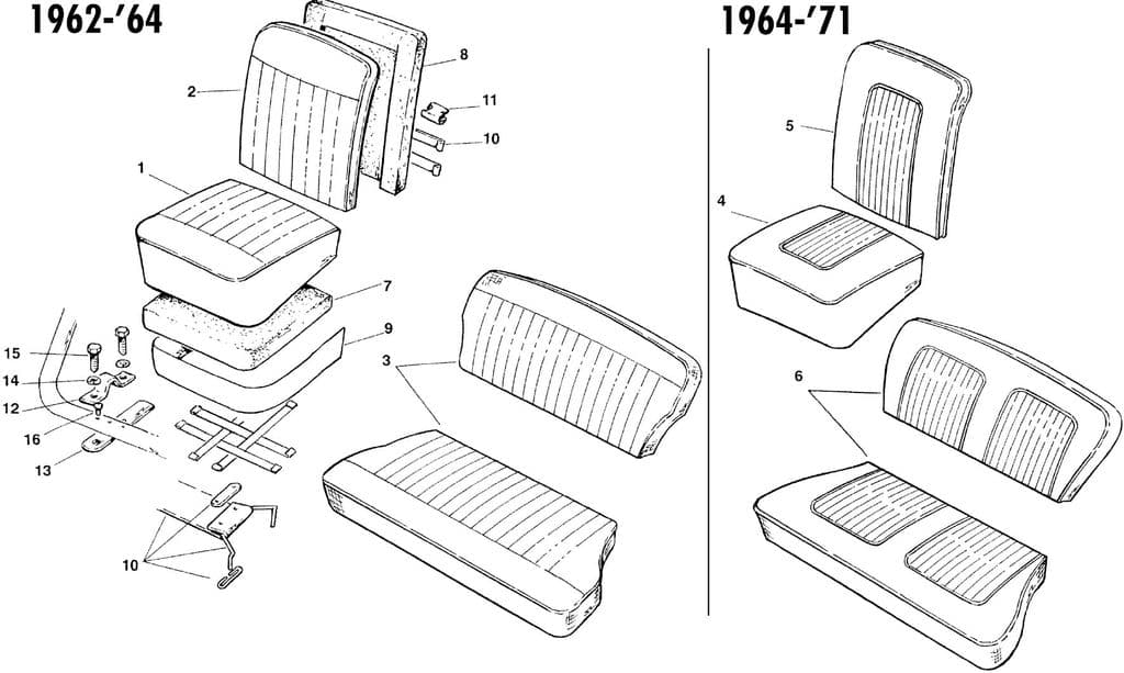 Morris Minor 1956-1971 - Car seats | Webshop Anglo Parts - Seats 1962-1971 - 1