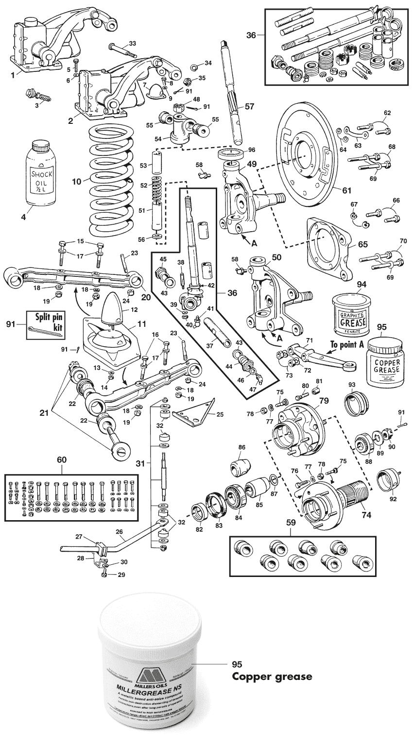 Austin Healey 100-4/6 & 3000 1953-1968 - Control arms & parts - Front suspension - 1