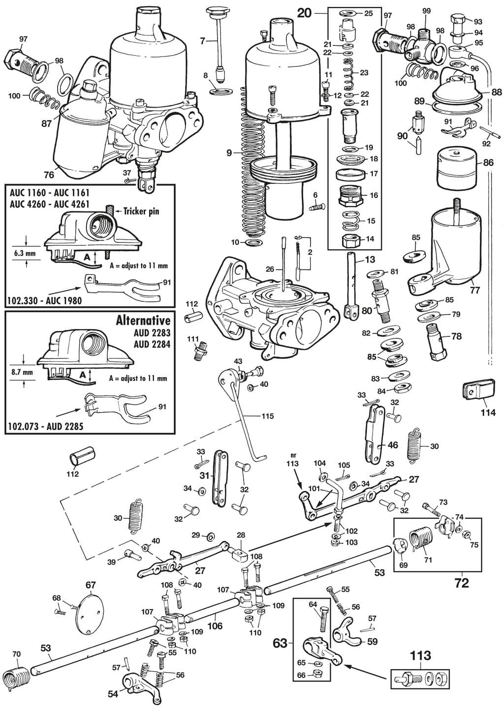 MGA 1955-1962 - Chokes | Webshop Anglo Parts - Carburettor parts - 1