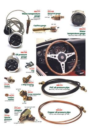 Dashboard en componenten - MGB 1962-1980 - MG reserveonderdelen - Gauges, pipes & adaptors