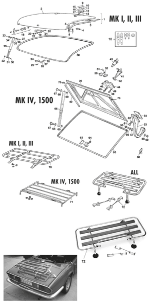 Bonnet, boot + fittings - Triumph Spitfire MKI-III, 4, 1500 1962-1980 - Triumph spare parts - Boot lid & luggage rack