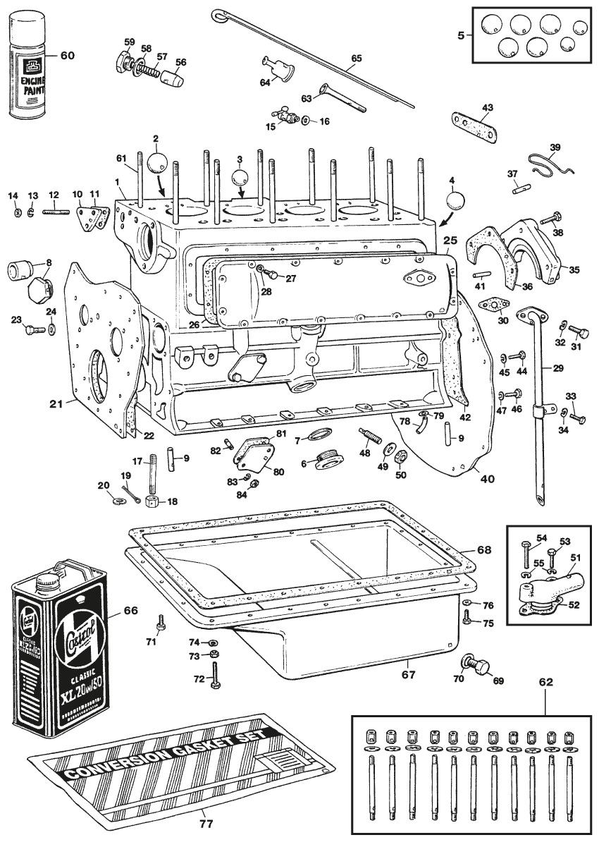 Austin Healey 100-4/6 & 3000 1953-1968 - Moottorin lohkot & osat - 1