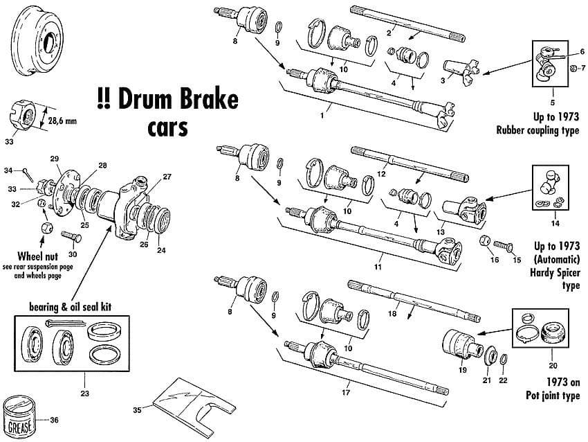 Mini 1969-2000 - CV joints & parts | Webshop Anglo Parts - Drive shaft (drum brake) - 1