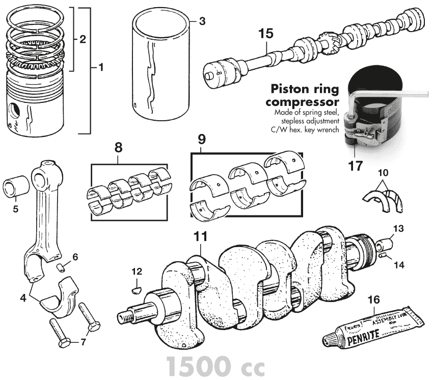 MG Midget 1964-80 - Crankshafts | Webshop Anglo Parts - Pistons, crankshaft 1500 - 1