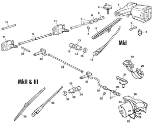 stěrače, motor stěračů & systém ostřikování - Triumph GT6 MKI-III 1966-1973 - Triumph náhradní díly - Wiper system