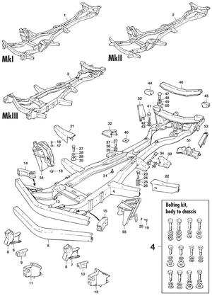 chasis y tornillería - Triumph GT6 MKI-III 1966-1973 - Triumph piezas de repuesto - Chassis
