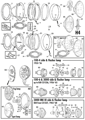 iluminación - Austin Healey 100-4/6 & 3000 1953-1968 - Austin-Healey piezas de repuesto - Head, flasher & spot lamps