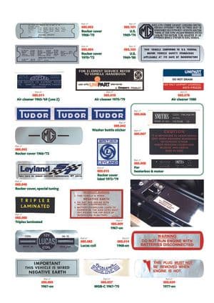 nálepky & znaky - MGB 1962-1980 - MG náhradní díly - ID stickers 1