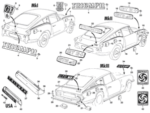 Fixations de carrosserie - Triumph GT6 MKI-III 1966-1973 - Triumph pièces détachées - Badges