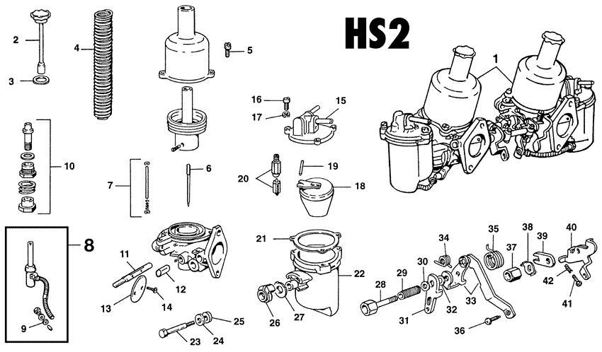 MG Midget 1958-1964 - Chokes | Webshop Anglo Parts - HS2 carburettor - 1