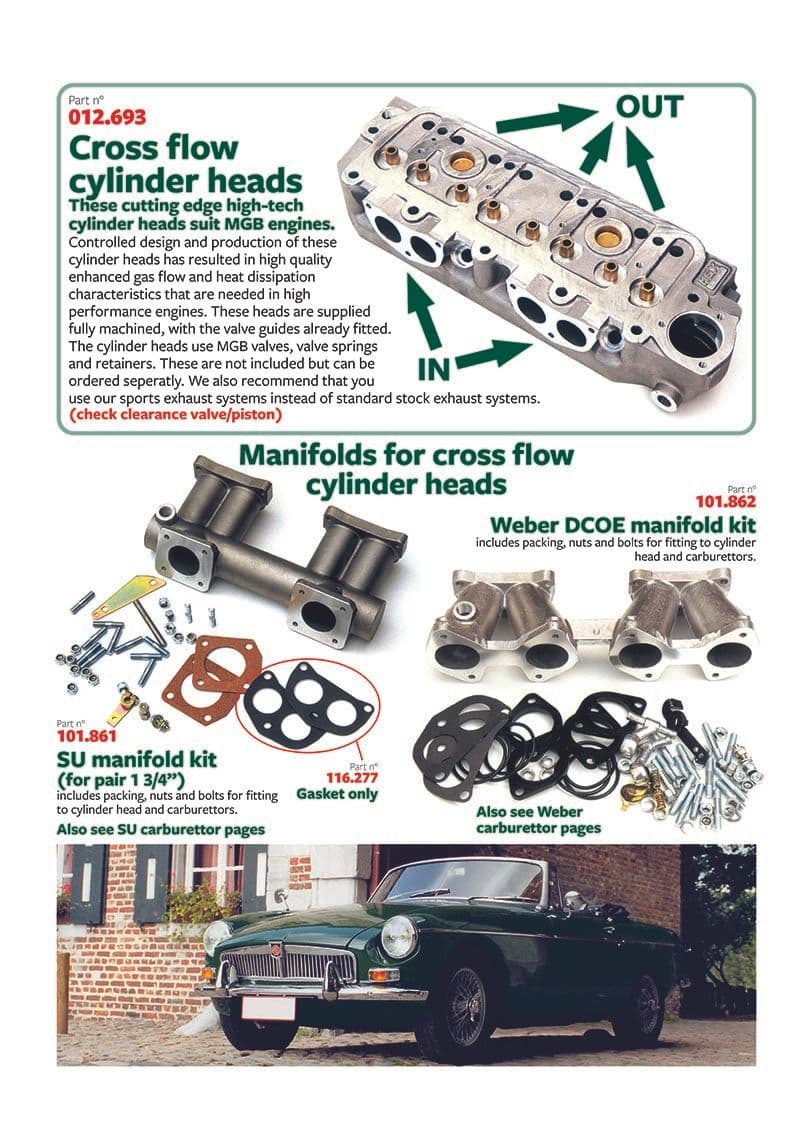 Cross flow cylinderhead - Inlet manifold - Air intake & fuel delivery - Jaguar MKII, 240-340 / Daimler V8 1959-'69 - Cross flow cylinderhead - 1