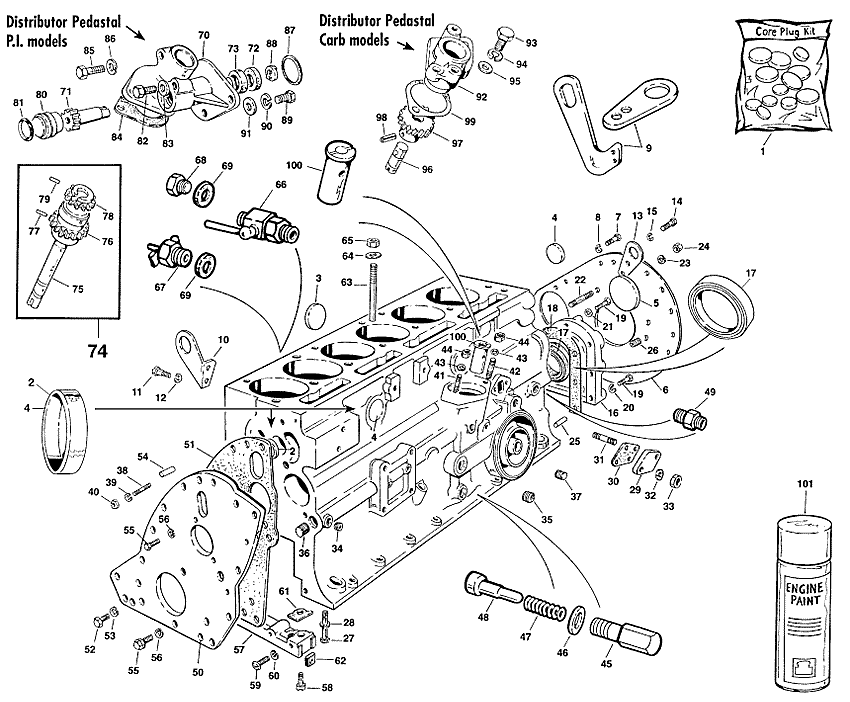 Triumph TR5-250-6 1967-'76 - Engine block & parts - Engine block - 1