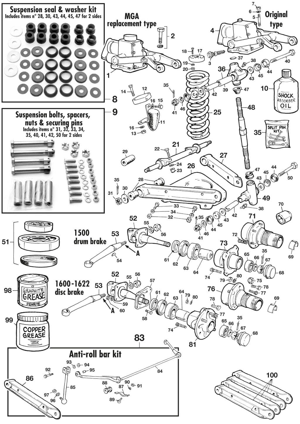 MGA 1955-1962 - Bearings, Bushings & Bush kits - Front suspension - 1