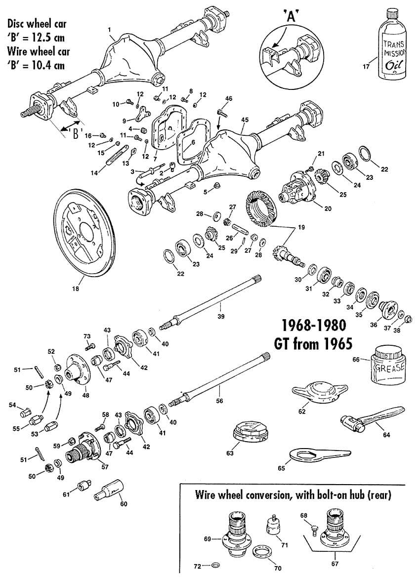 MGB 1962-1980 - Axles & axle parts | Webshop Anglo Parts - Rear axle tube type - 1