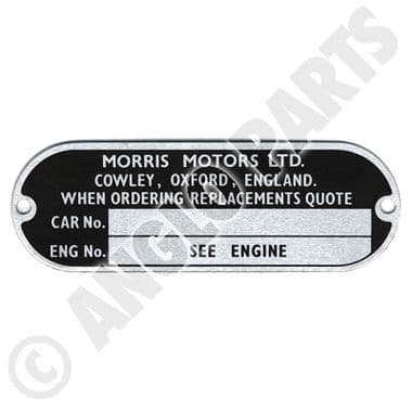 PLATE, CHASSIS CAR NÂ° / MINI, MORRIS | Webshop Anglo Parts