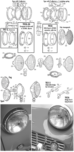 Fari e Sistema Illuminazione - Triumph TR2-3-3A-4-4A 1953-1967 - Triumph ricambi - Headlamps & fog lamps