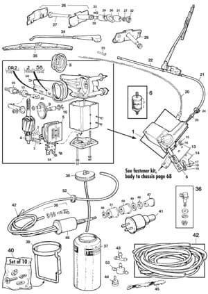 Tergi, Motorini e Sistema Lavaggio Parabrezza - MGA 1955-1962 - MG ricambi - Wiper & wash system