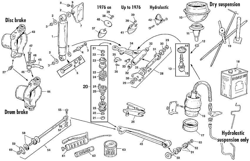 Mini 1969-2000 - Axles & axle parts | Webshop Anglo Parts - Front suspension - 1