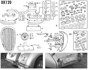 Kaross montagedelar - Jaguar XK120-140-150 1949-1961 - Jaguar-Daimler reservdelar - Bumpers & grills XK120